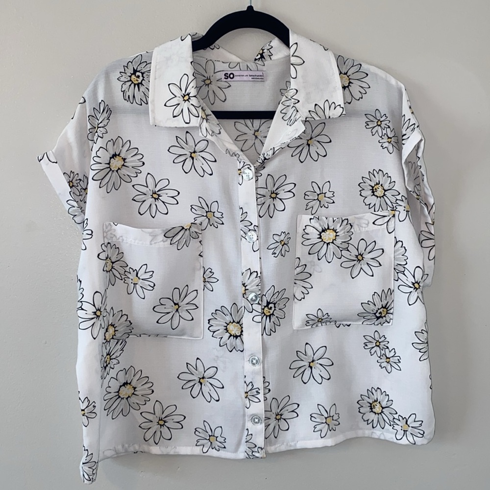 SO Flower Print Button Front Shirt